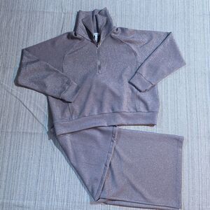 SPANX Air Essentials SET Quarter Zip PULLOVER & Wide Leg PANTS Smokey Silver 1X